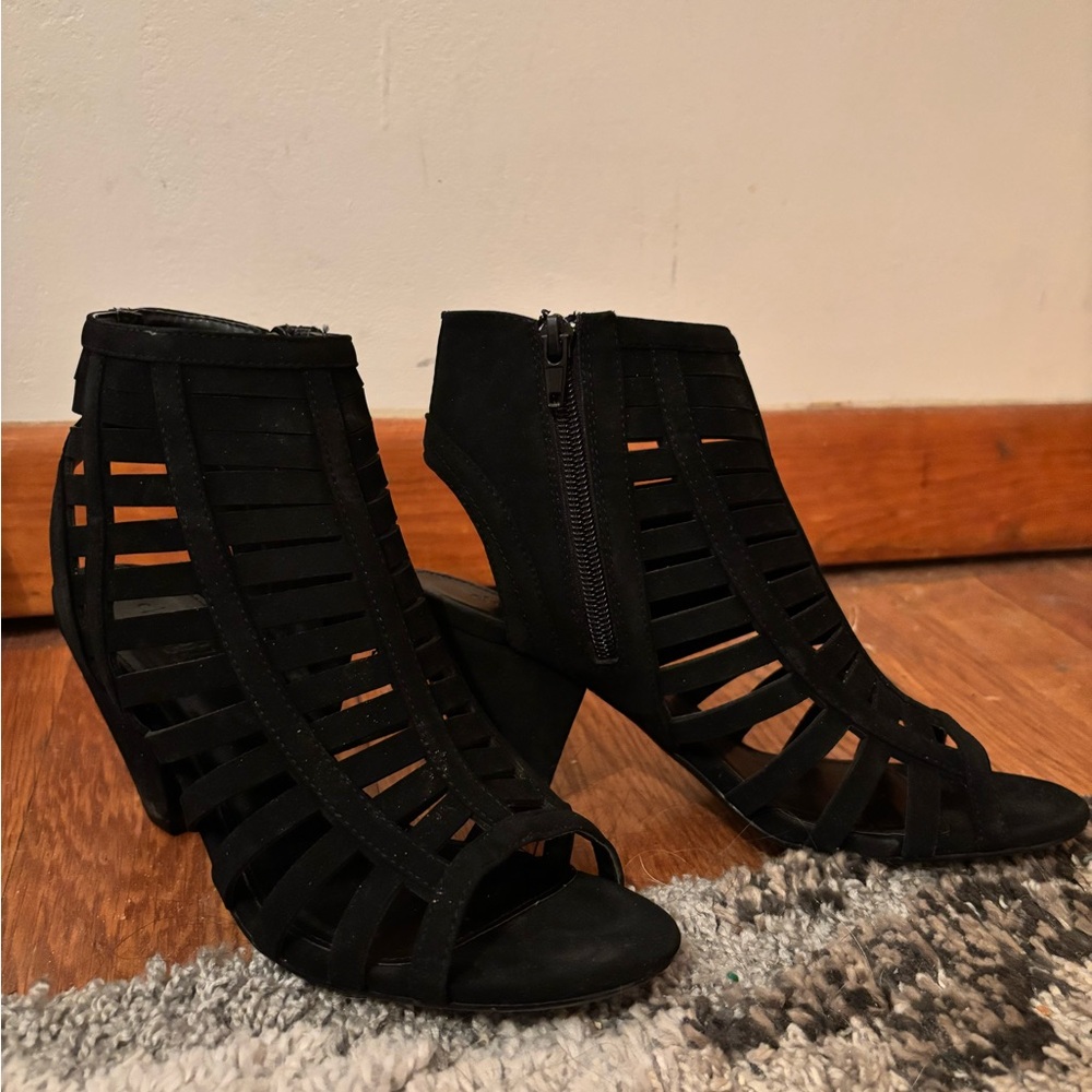 Charlotte Russe Black Heeled Boots with Cut-Out Design